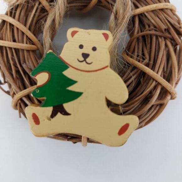 Vintage Christmas Wreath Ornament Teddy Bear Holding Tree - Picture 6 of 13